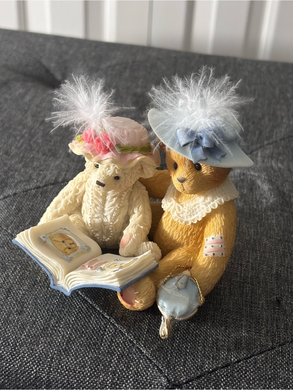 Cherished Teddies Cream & Tan Bear Couple Reading Figurine